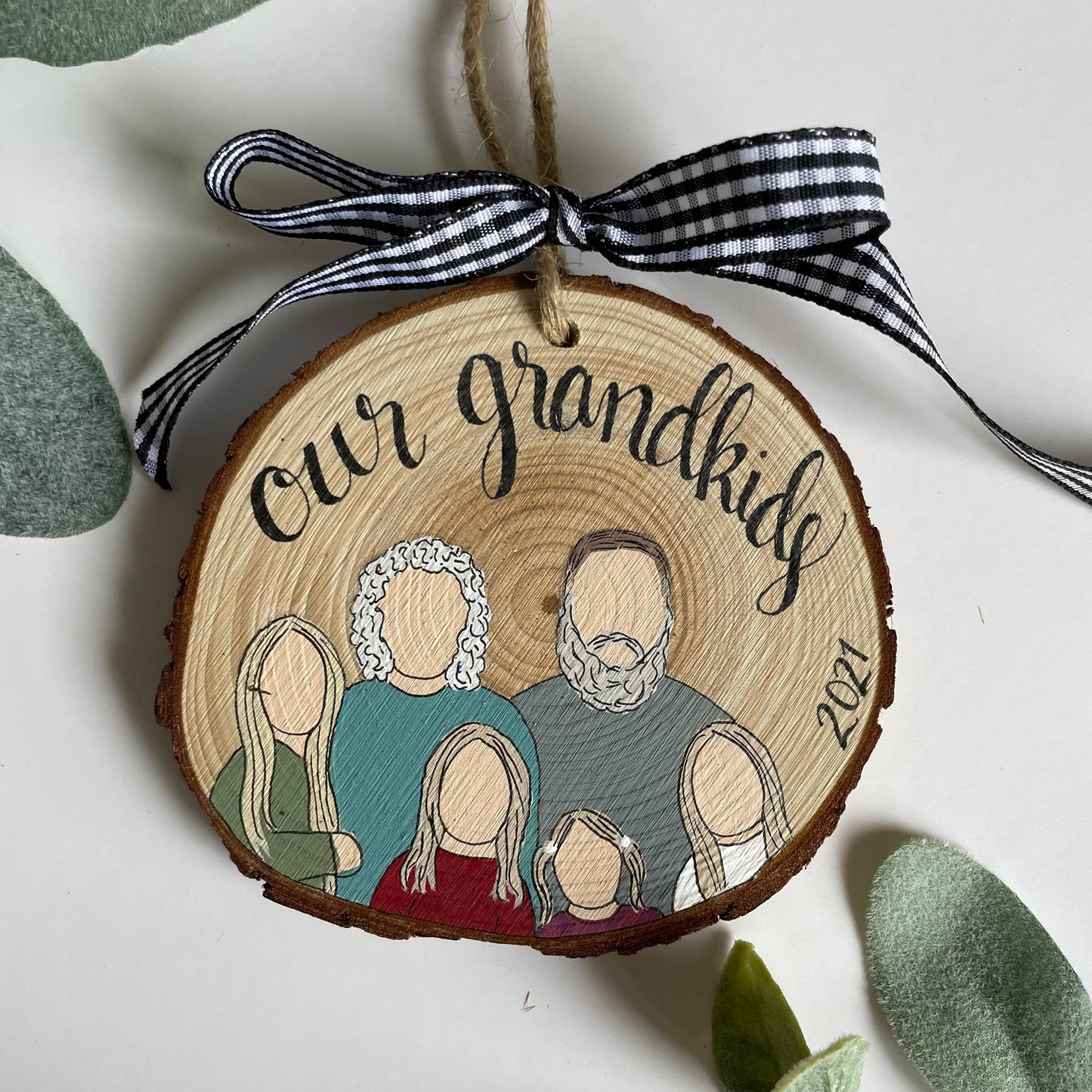 Custom portrait ornament grandparents / grandchildren