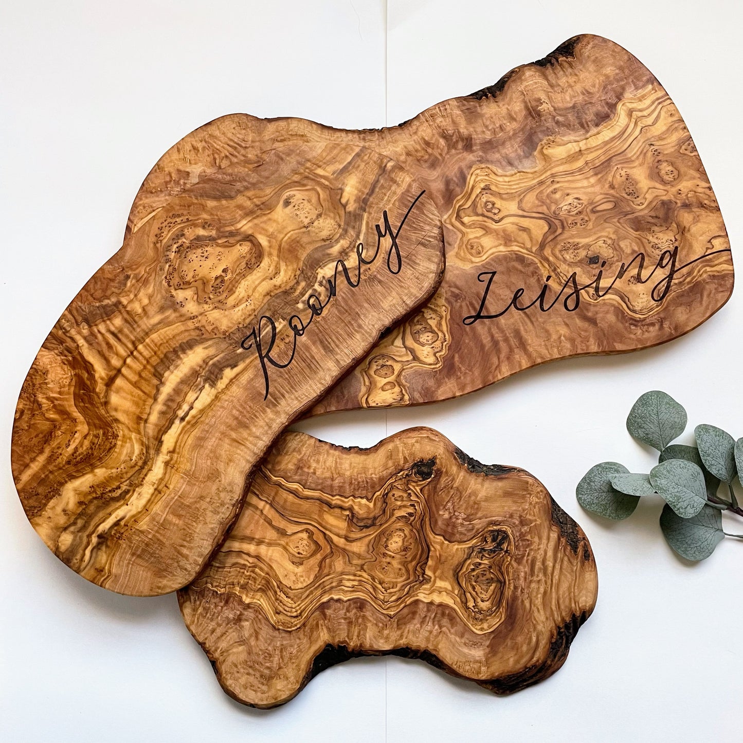 Custom Engraved Live Edge Olive Wood Charcuterie Board